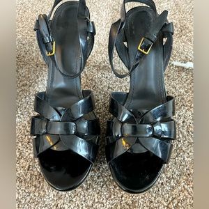 Yves Saint Laurent Black Patent Leather Tribute Sandals Size 42
